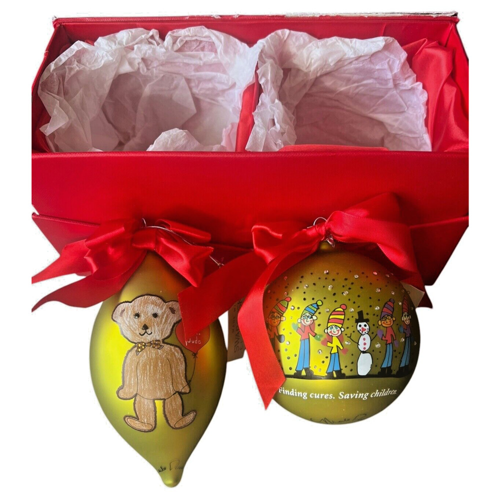 2 Swarovski Crystal St Jude Children's Hospital 2 Holiday Glass Xmas Ornaments